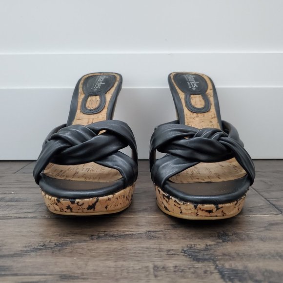 Charles David Platform Open Toe high heel sandals Natural Cork and Black - Picture 2 of 7